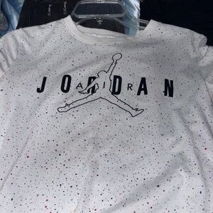 Jordan White Tee with Black Jumpman and Red Speckle
